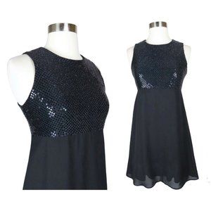Vintage 90s Cocktail Party Slip Dress S Babydoll Grunge Skater Sequin Black